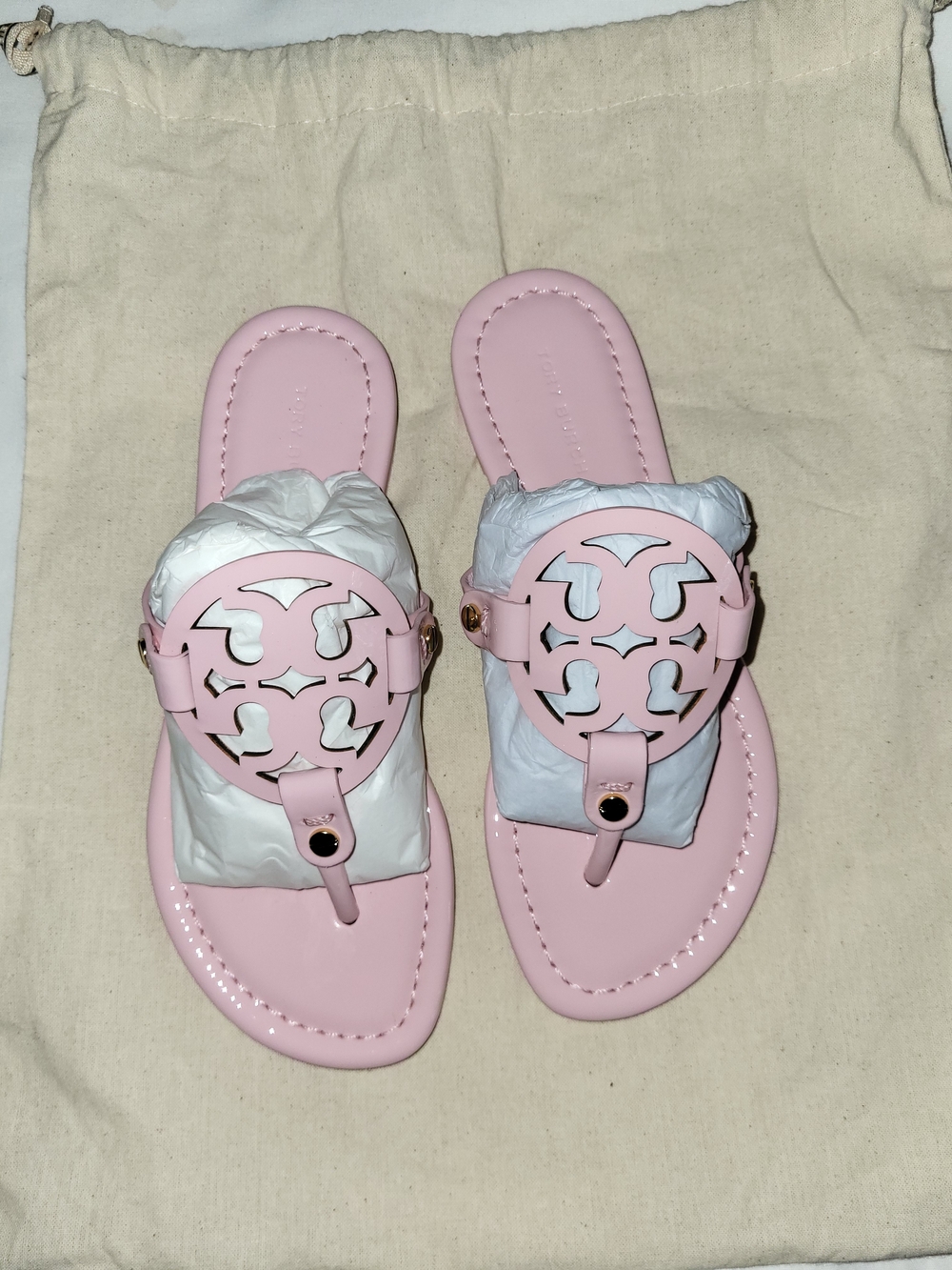Tory Burch Pale Pink Logo Thong Sandals